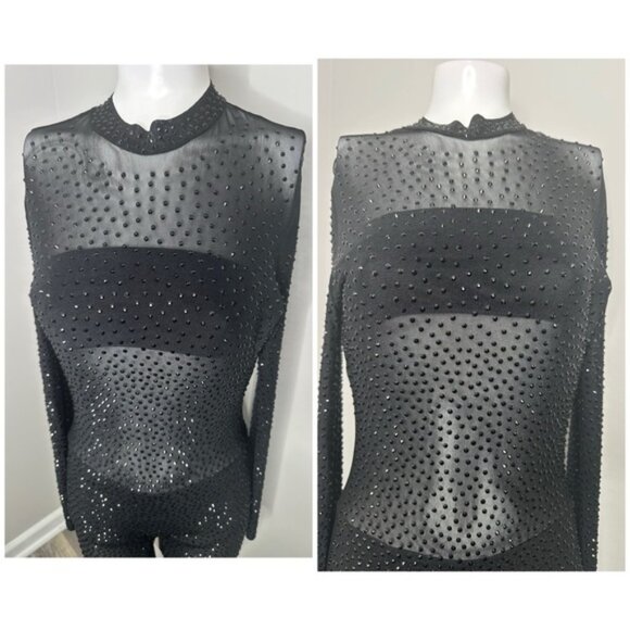BANJUL BLACK SEE THROUGH RHINESTONE JUMPSUIT- PRELOVED- MEDIUM - Picture 4 of 6